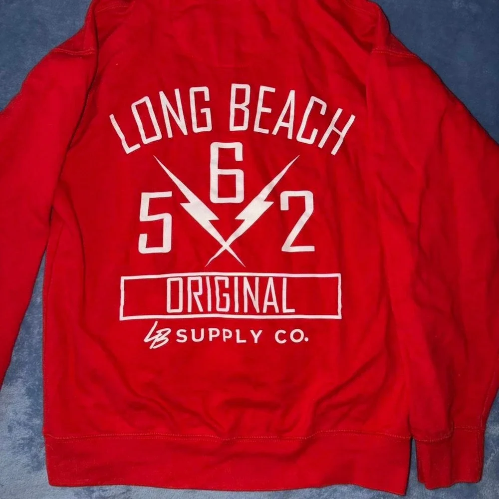 Long Beach supply & co Red hoodie with white logo Size L